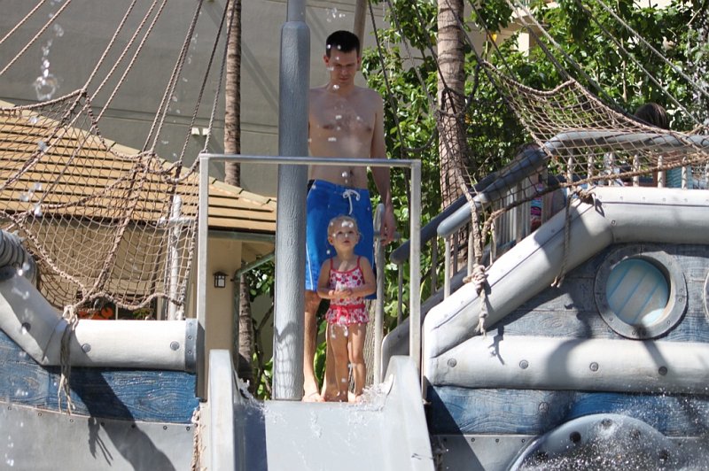 IMG_1402.JPG - The pirate ship at the kiddie pool! Camille was not interested in going down the slide.
