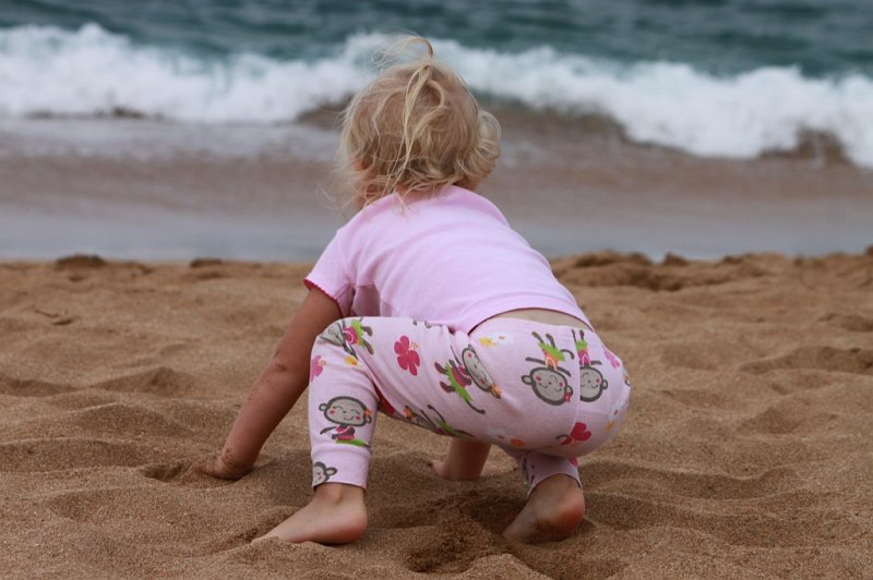 IMG_1822.JPG - If we're on the beach we have to play in the sand...even if we're wearing pajamas.